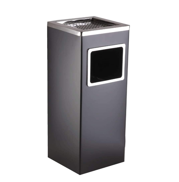 Steel Trash Can with Lid, Commercial Indoor Outdoor Garbage Can Waste Bin with Removable Inner Bucket, Black Metal Trash Receptacle Waste Container for Office, Restaurant, Hotel