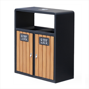 C5848 Outdoor Trash Can with Slatted Recycled Plastic Panels.