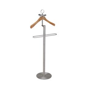 Freestanding Suit Valet Stand Stainless Steel And Wooden Men/Women Clothes Valet With Sturdy Base hotel 