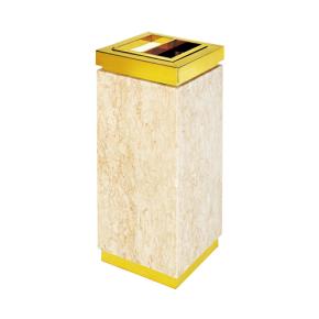 Hotel lobby marble trash can with ashtray lid ,golden color 